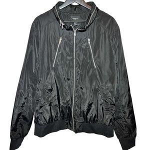 Forever 21 - Mens Bomber Jacket w/Hood - XL Black